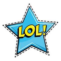 lol word in star pop art sticker icon vettore