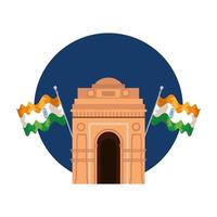 monumento ad arco cancello indiano con bandiere vettore