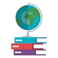 mondo pianeta mappa e libri icone di istruzione vettore