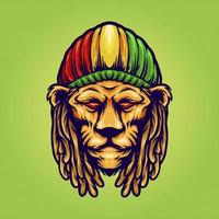testa di leone che indossa un cappello giamaicano vettore