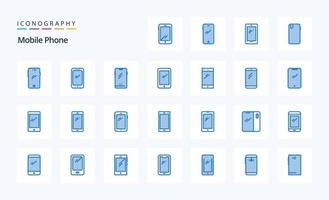 25 mobile Telefono blu icona imballare vettore
