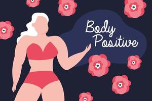 scritte positive per il corpo con grande donna e fiori vettore