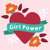 poster di power girl con scritte in nastro e cuore vettore