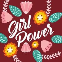 poster di lettering girl power con fiori vettore