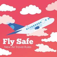 fly poster di lettering campagna sicura con volo aereo vettore