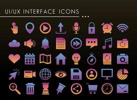 quaranta icone di stile silhouette interfaccia vettore