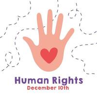lettere della campagna per i diritti umani con mano e cuore vettore