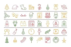 pacchetto di quaranta icone di stile linea di buon natale vettore