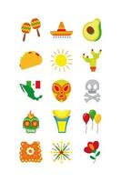set di icone piatto cultura messicana vettore