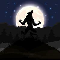 scena di notte oscura di Halloween con lupo mannaro vettore