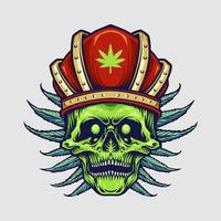 re teschio con corona rossa e foglie di cannabis vettore