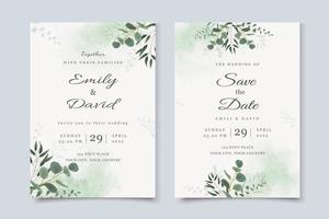 modello di invito a nozze con foglie di eucalipto vettore