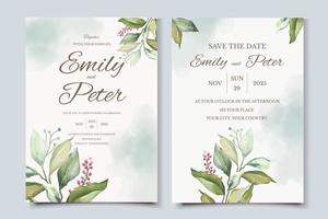 modello di carta di invito a nozze con belle foglie vettore
