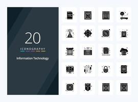 20 informazione tecnologia solido glifo icona per presentazione vettore
