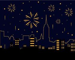 vettore di fuochi d & # 39; artificio del paesaggio della città di nuovo anno