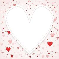 carta di San Valentino con copia spazio nel mezzo. coriandoli di cuore che cadono su sfondo rosa concetto per biglietti di auguri, invito a nozze. vettore