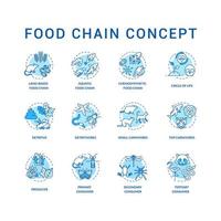 set di icone di concetto di catena alimentare. consumatori primari, secondari e terziari. i migliori carnivori. illustrazioni a colori rgb linea sottile idea ciclo di vita. disegni di contorno isolati di vettore. tratto modificabile vettore