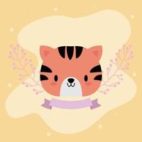 carino kawaii baby tigre con piante vettore