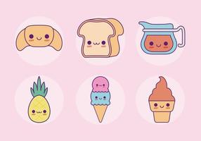 kawaii food set cartoni animati disegno vettoriale