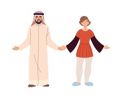 uomo arabo e donna bianca cartoni animati disegno vettoriale
