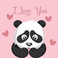 tenero panda orso e carta di cuori per San Valentino vettore