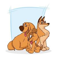 gruppo di tre cani personaggi dei cartoni animati comici vettore