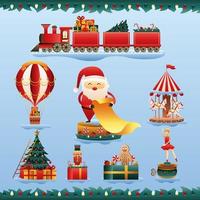 Babbo Natale e fascio di giocattoli natalizi vettore