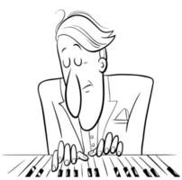 pianista che suona il pianoforte cartone animato da colorare pagina del libro vettore