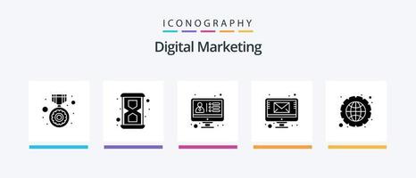 digitale marketing glifo 5 icona imballare Compreso integrazione. invio e-mail. app. tenere sotto controllo. e-mail. creativo icone design vettore