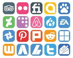 20 sociale media icona imballare Compreso microsoft plurk aria bnb Pinterest gli sport vettore