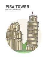 cartone animato minimalista punto di riferimento italiano torre di pisa vettore