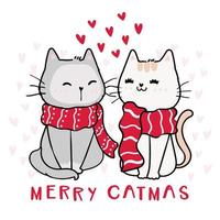 simpatici gatti felici in sciarpe invernali natalizie rosse vettore