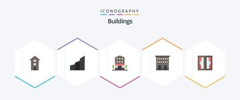 edifici 25 piatto icona imballare Compreso arredamento. edifici. moderno costruzione. negozi. Al dettaglio vettore