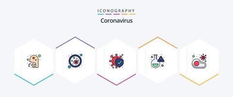 coronavirus 25 riga piena icona imballare Compreso cibo. virus. batteri. ricerca. borraccia vettore