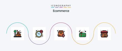 e-commerce linea pieno piatto 5 icona imballare Compreso recensioni. regalo. scatola. vacanza. spedizione vettore