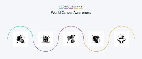 mondo cancro consapevolezza glifo 5 icona imballare Compreso patologia. cervello tumore. Salute. cervello patologia. cancro giorno vettore