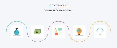 attività commerciale e investimento piatto 5 icona imballare Compreso interfaccia. nube. chattare. scala. ambientazione vettore