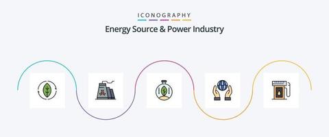 energia fonte e energia industria linea pieno piatto 5 icona imballare Compreso industria. potenza. verde. energia. biosfera vettore