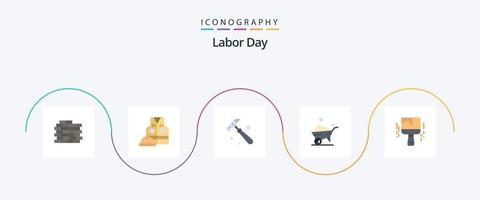 lavoro duro e faticoso giorno piatto 5 icona imballare Compreso . colore. costruzione. spazzola. ruota vettore