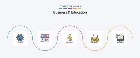 attività commerciale e formazione scolastica linea pieno piatto 5 icona imballare Compreso capitale. monete. costruzione. missione. nave vettore