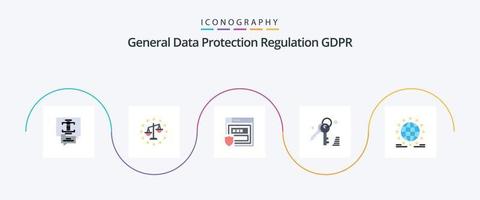 GDPR piatto 5 icona imballare Compreso Rete. globale. protezione. gdpr. chiave vettore