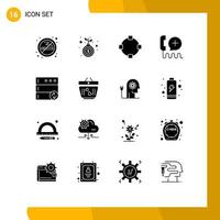 mobile interfaccia solido glifo impostato di 16 pittogrammi di server servizio cerchio interfaccia cliente modificabile vettore design elementi