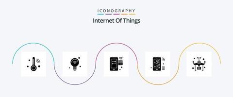 Internet di cose glifo 5 icona imballare Compreso Condividere. iot. Wifi. Internet. mobile vettore