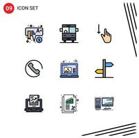9 utente interfaccia riga piena piatto colore imballare di moderno segni e simboli di disegnare Telefono giù chiamata mano modificabile vettore design elementi