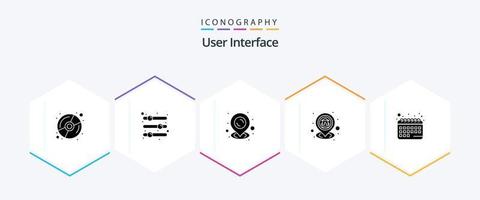 utente interfaccia 25 glifo icona imballare Compreso appuntamento. carta geografica. Posizione. GPS vettore