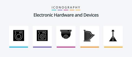 dispositivi glifo 5 icona imballare Compreso suono. strumento. Audio. balalaica. suono. creativo icone design vettore
