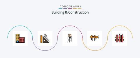 edificio e costruzione linea pieno piatto 5 icona imballare Compreso riparazione. misurare. clip. calibri. livello vettore