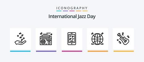 internazionale jazz giorno linea 5 icona imballare Compreso . microfono. cantante. Audio. musica. creativo icone design vettore