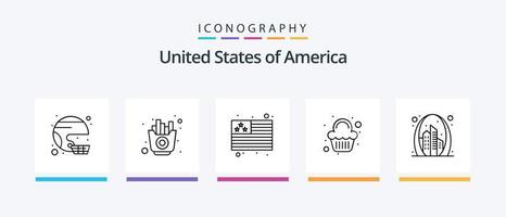 Stati Uniti d'America linea 5 icona imballare Compreso Stati Uniti d'America. nazione. sfera. cuore. bandiera. creativo icone design vettore