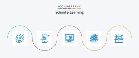 scuola e apprendimento blu 5 icona imballare Compreso . formazione scolastica. cap. segnalibro. globo vettore